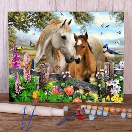 Animal Horse Flower Coloring By Numbers Painting Kit Acrylic Paints 50*70 Canvas Pictures Wall Decoration For Handicraft