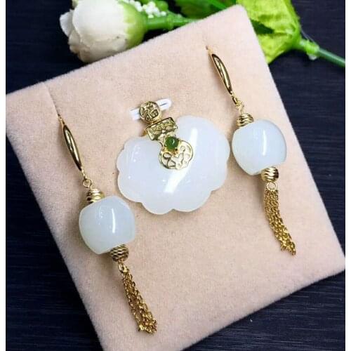 Hetian Baiyu Silver Inlay Set White Ruyi Three-piece Set h24