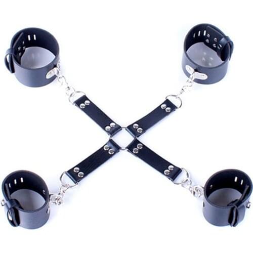 Handcuffs and Ankle Cuffs Set Foot Wrist Restraints Adult Slave Games Cross Bondage Restraint Sex Toy Set Bdsm Erotic Product