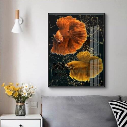 Wall Art Canvas Painting Printed Home Decor Golden Yellow Fish Art Pictures Nordic Poster For Living Room Home Decoration Gift
