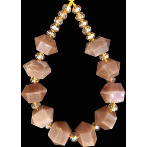 Natural gems Sun Stone Sunlight Pink Column Hexagonal Faceted Raw Gemstone Material Loose Beads for Jewelry Bracelet Necklace