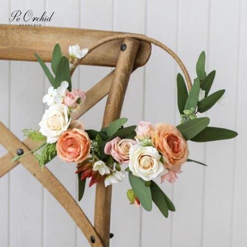 PEORCHID 2020 Wedding Bouquets Bride Bridesmaid Artificial Flower Wreath Hand Basket Decoration Rose Garland Bouquet