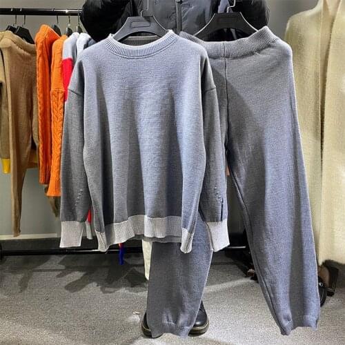 Casual Style Women Knitted Sweater 2 Pieces Set 2021 Spring Autumn Fashion O neck pullovers and pants Sweatshirts Suit Female