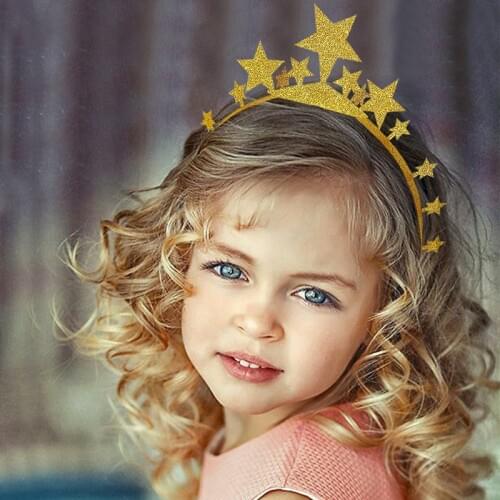 6pcs/pack Gold Pink Glitter Crown Headband Hat Stars Birthday Hat for Adults Children Birthday Party Wedding Hen Party Hairband