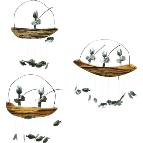 Fishing Man Wind Chime Spoon Fish Sculptures Windchime Indoor Outdoor Home Garden Decoration Hanging Ornament Gifts