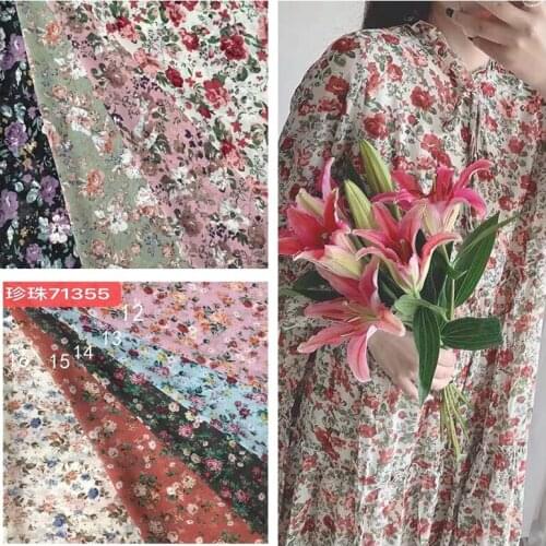 Chiffon Fabric Pastoral Fabric Floral Fabric Pearl Chiffon Pink Black Blue Bottom Printing Clothing Skirt Material
