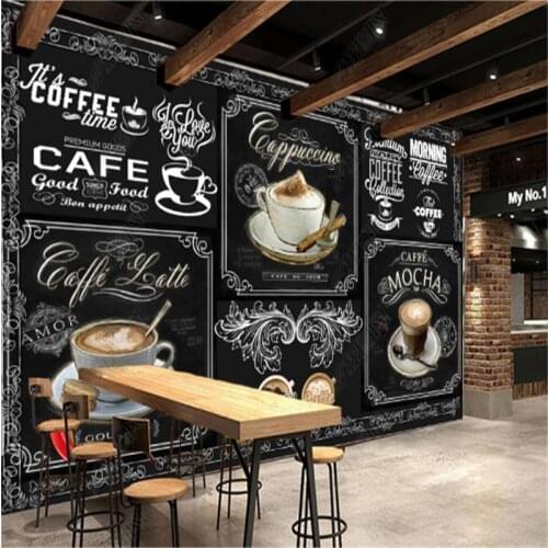 Nordic Retro Hand Drawn Mural Blackboard Coffee Wallpapers Industrial Decoration Catering Background Wall Paper Papel De Parede