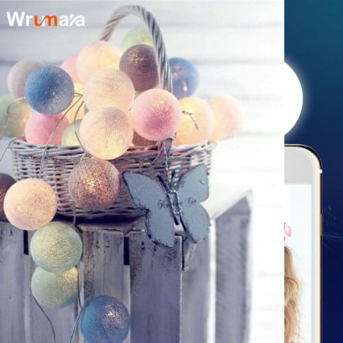 Wrumava 3m 20 Globe String Lights Battery LED Garland Lights Warm White Thai LED Cotton Ball Light Chain Party Christmas Lights