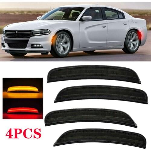 Smoked Lens Front/Rear LED Side Marker Lights Lamps For 2015-2021 Dodge Charger Front Amber LED Side Marker
