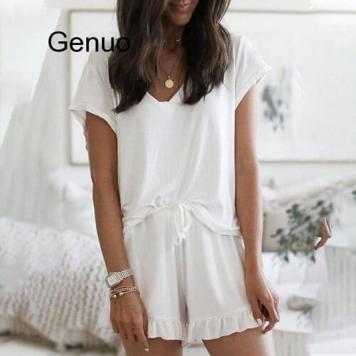 Ruffle Loose Sleepwear Women Fashion Summer Lounge Wear Nightgown Female Pajama Set Home Clothes Short Sleep Tops Bottoms Pyjama