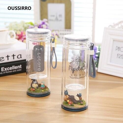 Totoro Cartoon Glass Creative Fruit Portable Drinking Cup Student Cute Rope Teacup Male and Female