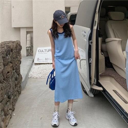 Knitted Vest Dresses Women Sleeveless Pullover Long Dress 2021 Summer Dress Woman