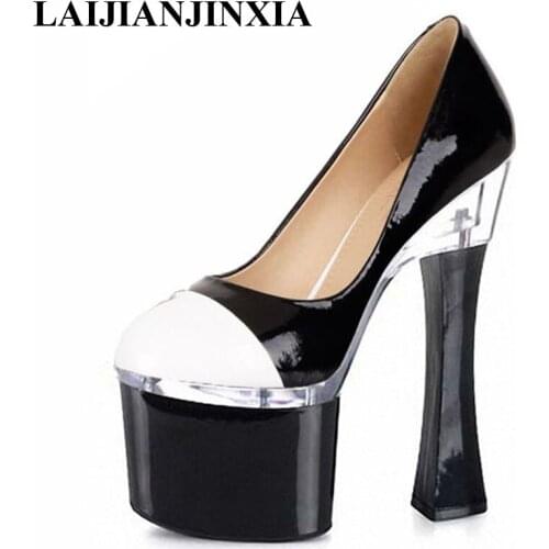 LAIJIANJINXIA 7 inch spool heels pumps shoe for women high-heeled shoes 18cm ultra high heels black platform shoes
