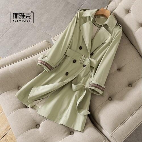 In the Spring of 2021, Korean Double Row Buttoned Waist Windbreaker Mid Length Overcoat Is Retro, Slim and Slim