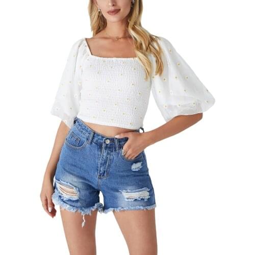 2021 New Women Summer Pants, Ripped Frayed Zipper Button Open Denim Shorts with Pockets for Girls Fashion, Blue
