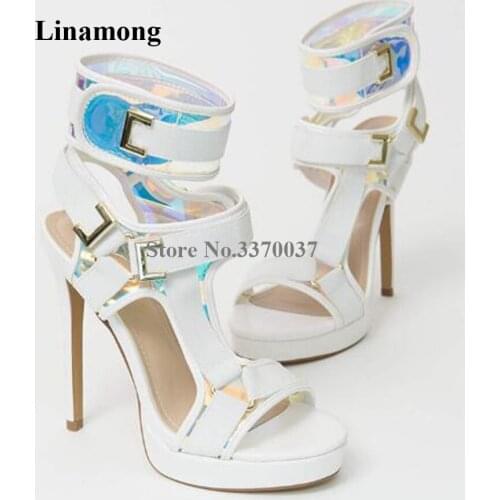 Women Charming Open Toe Suede Leather High Platform Stiletto Heel Gladiator Sandals Metal Buckles Ankle Wrap High Heel Sandal