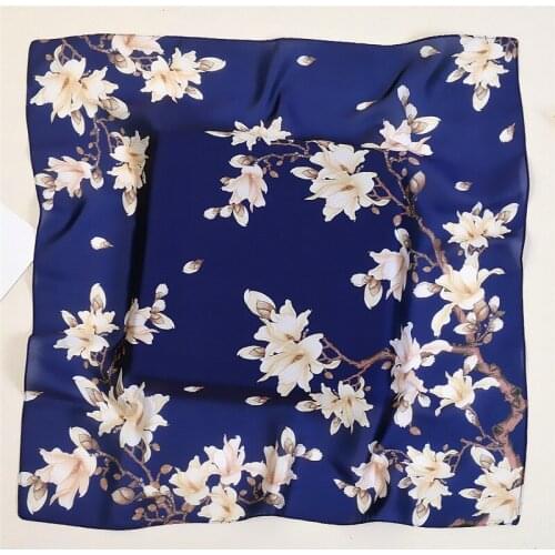 POBING Silk Scarf Woman Floral Print Square Scarves Luxury Bandanas Small Hijab Foulards Lady Tie Headband Neckerchief 53x53CM