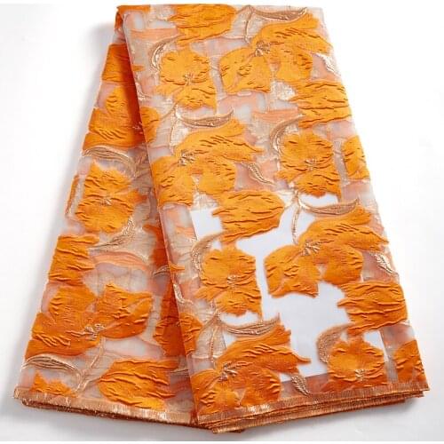SJD LACE New High Quality Orange African Lace Fabric 2021 French Gilding Flowers Fabric Jacquard For Women Wedding Dress A 2392