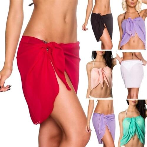 Women Beach Bikini Cover Up Solid Pareo Chiffon Wrap Skirt Sarong Skirts Beachwear