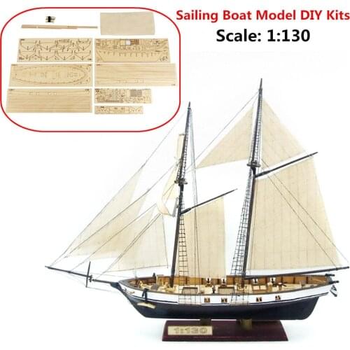 1:130 Classical Sailing Boat Model Wooden Toys Gift Sailing Boat Model Retro Mini DIY Assembly Ship Scale Decoration #20
