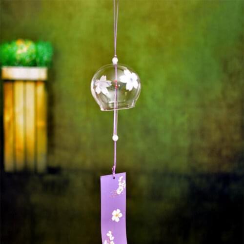 1pcs Romantic Crafts Japanese Cherry Blossom Glass Wind Chimes Bells Home Garden Office Ornament Indoor Window Hanging Decor