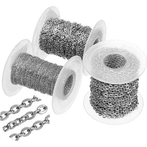 10Meters 1/1.5/2/2.5/3/5/7/8mm Silver Color Stainless Steel Metal Flat Oval Link Chain For Jewelry Making DIY Crafts Findings