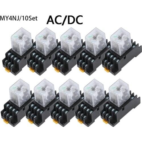 10PCS MY4NJ new patternDC 12V 24V 36V 48V 110V 220V 380V Coil 5A 4NO 4NC Power Relay DIN Rail 14 Pin time relay with socket base