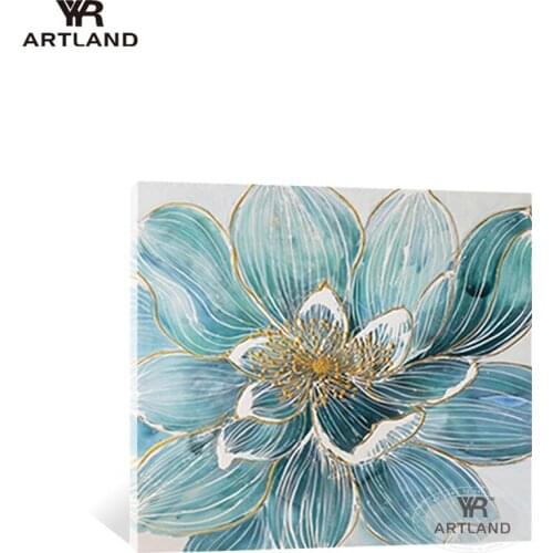 100% Handmade beautiful line blue flowers oil painting on canvas for wall art picture poster for living room bedroom no framed