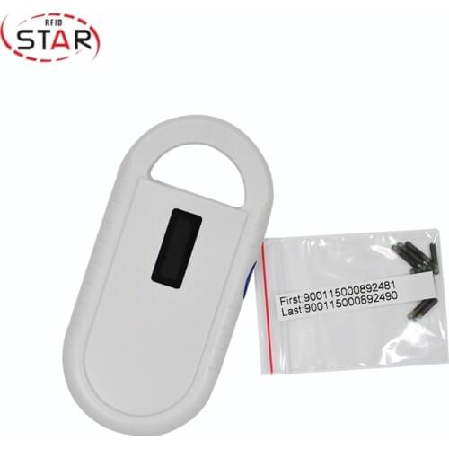 20pcs 1.4*8mm microchips for dogs Iso11784/5 Fdx-b 134.2khz pet microchip and 1pc LF Mini Portable RFID Microchip Scanner