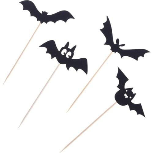 23GB 24 Pcs Card Cupcake Halloween Bat Cake Toppers Cake Insert Decoration Supplies