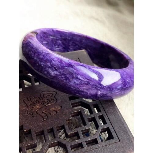 Genuine Natural Purple Charoite Gemstone Bracelet Bangle Round Beads Bracelet Crystal Woman Bangles Inner Diameter 57mm AAAAAA