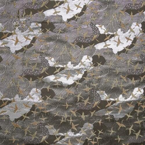 C1015 Japanese Nishijin Fabric Grey Silver Birds Brocade Fabrics Sewing Clothing Pillow Case Fabrics DIY Materials Home Textiles