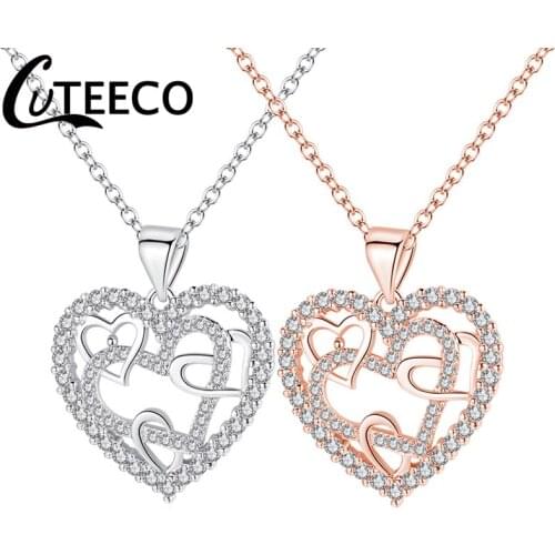 CUTEECO Brand Heart Twined AAA Cubic Zircon Heart Pendant Necklace For Women Fashion Crystal Jewelry Valentines Day Gifts