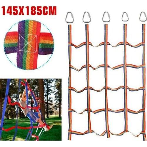 Outdoor Children Climbing Net Rainbow Ribbon Net Physical Training Climbing Net Child Playground Swing Hanging Step Ladder