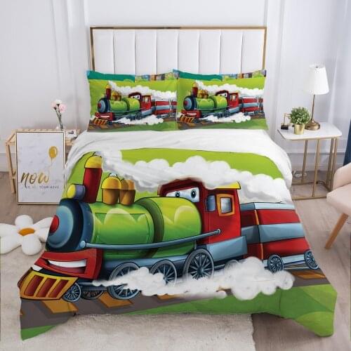 Cartoon Childrens Bedding set for kids baby Duvet cover set pillow case Bed linens Quilt cover 140x200 Bed set Single Car train