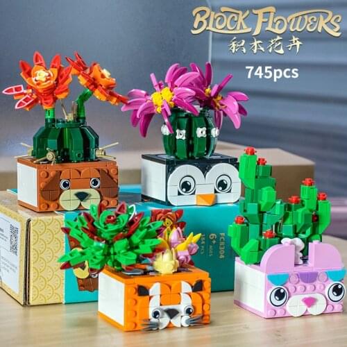 Decoration Preserved Flower Building Blocks Cactaceae Pucculent Plants Assembly Model Bricks Toys For Friends Birthday Gift