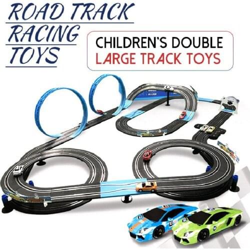 1:64 Railcar Toy Road Track Car Handle Control No Charge Required Double Race Car Diy Splicing Runway Children Boy Adult Gift