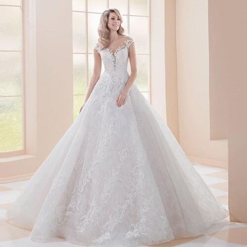 New Arrivals Appliques Lace A-line Wedding Dress Vestidos De Boda O-neck Cap Sleeve Princess Wedding Gowns Bruidsjurken