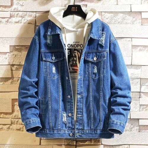 2021 Fashion Short Denim Jacket Men Button Up Coat Streetwear Hole Ripped Jean Jacket Hip Jacket Motorcycle Jacket Men Pockets