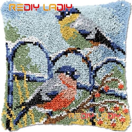 Latch Hook Cushion Two Birds DIY Needlepoint Kits Chunky Acrylic Yarn Arts Crocheting Lofty Pillow Case Hobby & Crafts