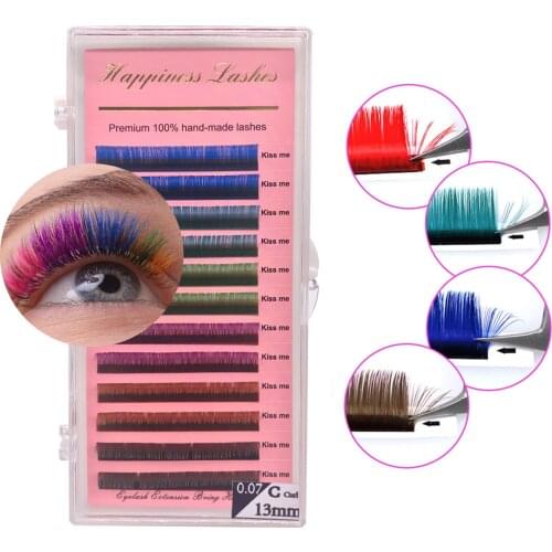6 Colors False Eyelash Extensions Natural Colours Long Rainbow Blue + Cyan + Green + Brown +Purple +Coffee Lashes Extension