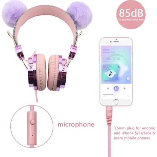 Cute Girl Headphones Diamond Stereo Wired Headphones 3.5mm Plug With Microphones For PC Mobile Phones For Kids Girl