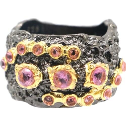 22x22mm Sublime Antique Vintage Created Paris Blue Topaz Gift For Man Black Gold Silver Rings