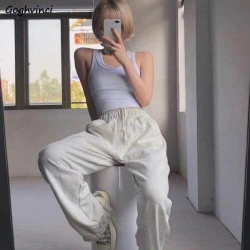 Solid Pants Women Loose Drawstring High Waist Sweatpants for Female Korean Ulzzang Simple Trendy Streetwear All-match Teens Chic