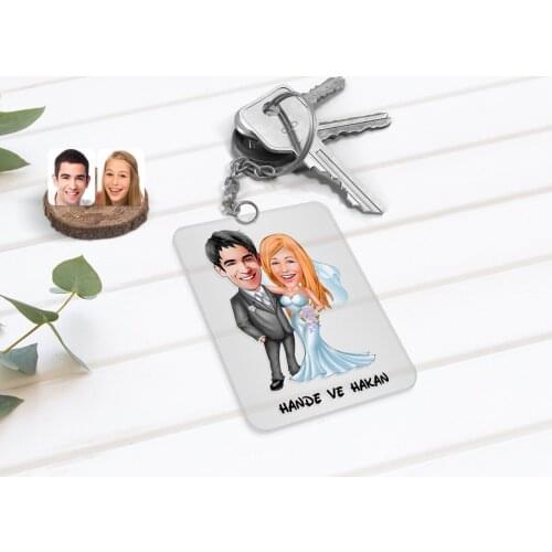 Personalized Valentine 'S Days Are Getting Married Caricature Of Transparent Plexiglass Anahtarlık-5