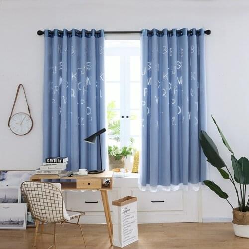 Letter Hollow Children Cloth Curtains For Kids Boy Girl Bedroom Living Room Blue/Pink Blackout Cortinas Drape