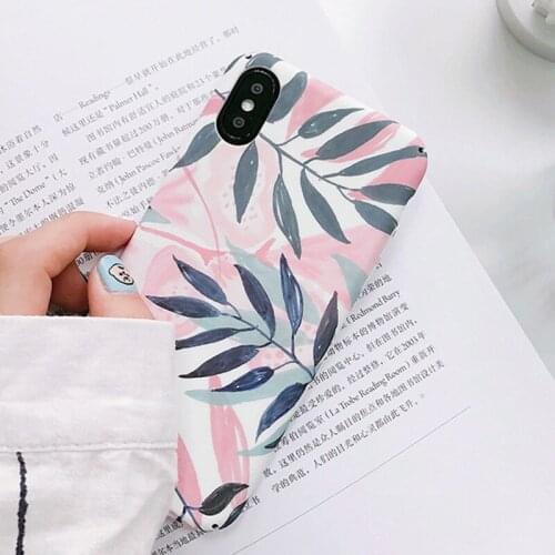 Pink Green Leaf Marble Phone Case For iPhone X XS XR Cute clouor Tropical leaves Cases For iPhone 7 8 6 6S Plus Hard Cover Coque