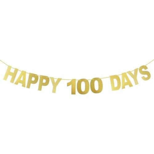 DIY Gold HAPPY 100 DAYSs Garland Baby 100 days celebration Party Decoration White Gold HAPPY 100 DAYS Banner Bunting