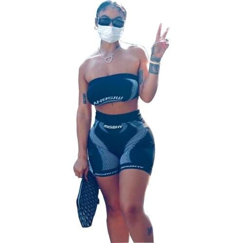 Sexy Fitness Wear Gym Clothing Summer 2 Piece Sets Womens Outfits Crop Top Tee And Biker Shorts Loungewear Sweatsuit