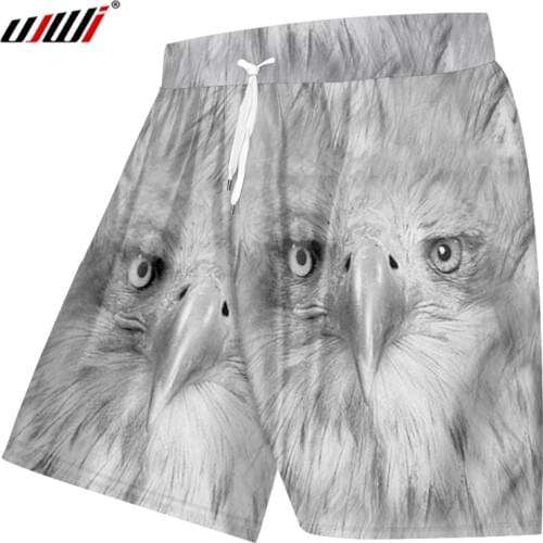 UJWI Summer New Mens 3D Printed Eagle Pattern Beach Shorts Sharp-Mouthed Animal Man Casual Grey Big Size 5XL